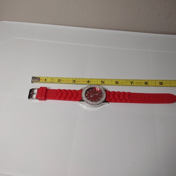 Geneva Platinum Watch With Red Rubber Band - Picture 6 of 11